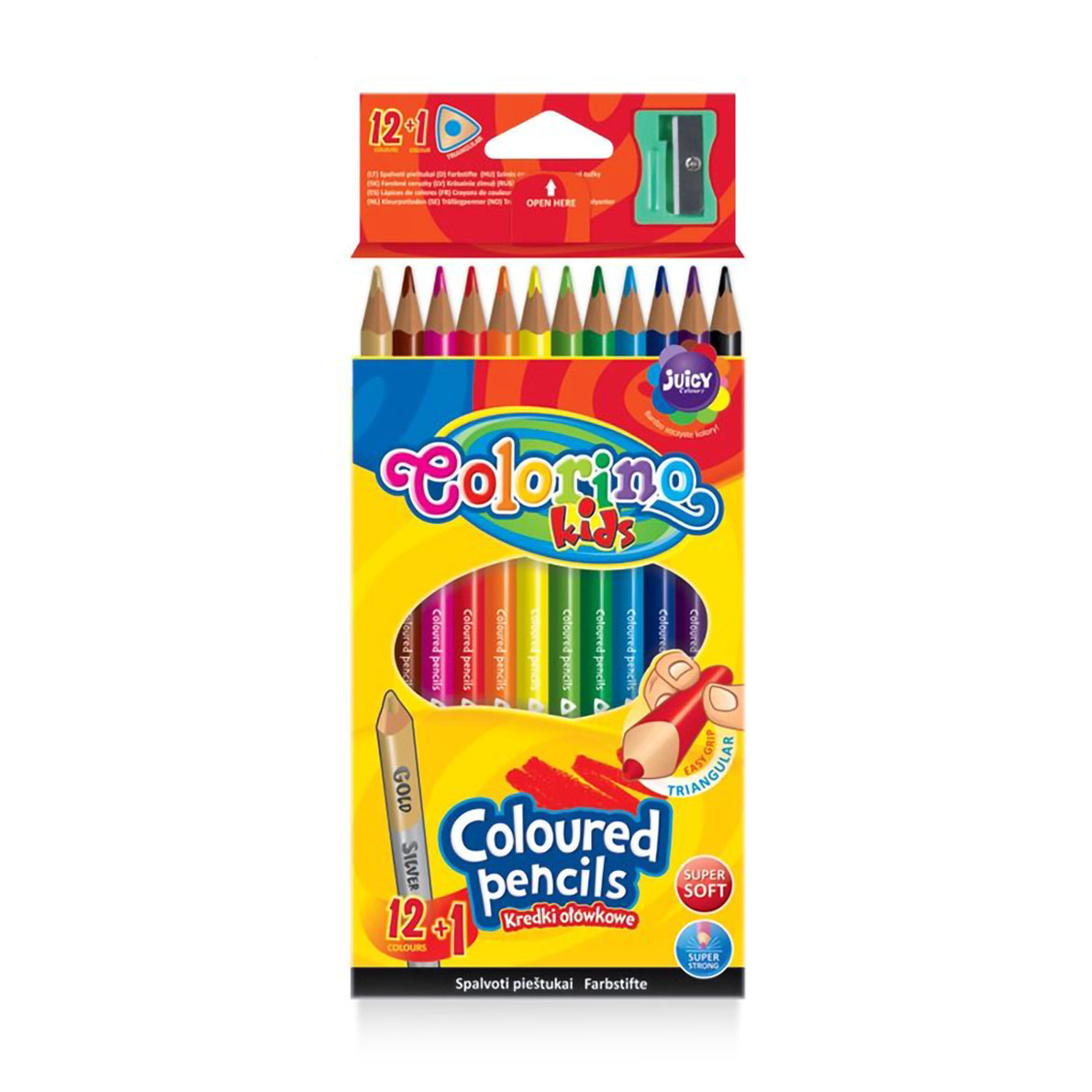 Набір трикутних кольорових олівців Colorino Kids з стругачкою, 13 кольорів, від 3 років (54706PTR)